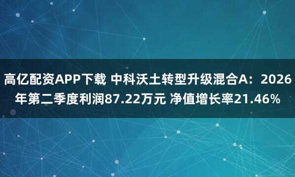 高亿配资APP下载 中科沃土转型升级混合A:2026年第二季度利润87.22万元 净值增长率21.46%